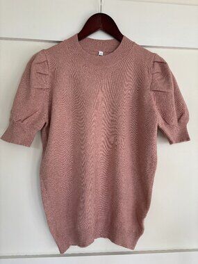 ATHMILE Dusty Rose Puff Sleeve Knit Sweater Top – Small